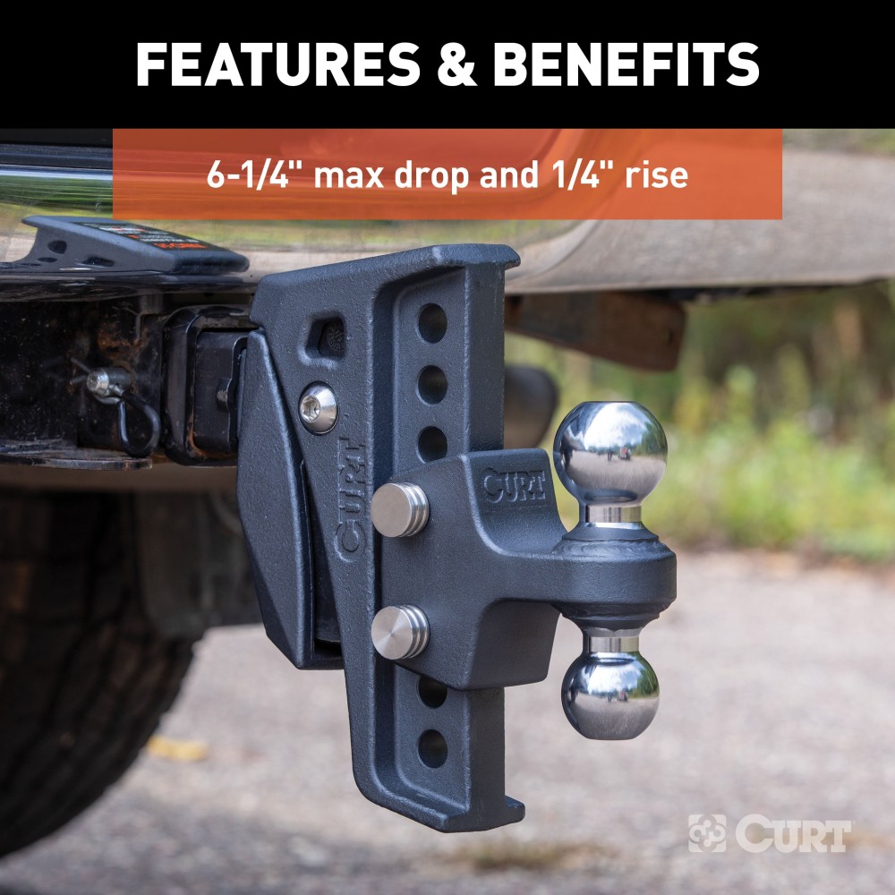 CURT Rebellion XD Adjustable Cushion Hitch Ball Mount CURT Rebellion XD cushion hitch with ShockDrop technology for smoother towing