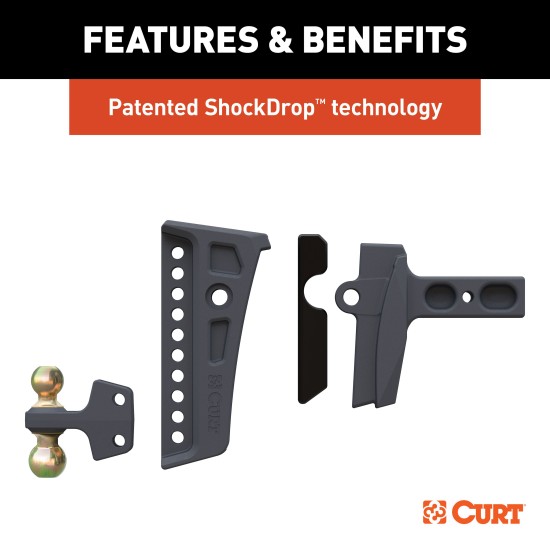 CURT Rebellion XD Cushion Hitch Ball Mount with ShockDrop Technology CURT Rebellion XD adjustable cushion hitch ball mount with ShockDrop technology for smoother towing.