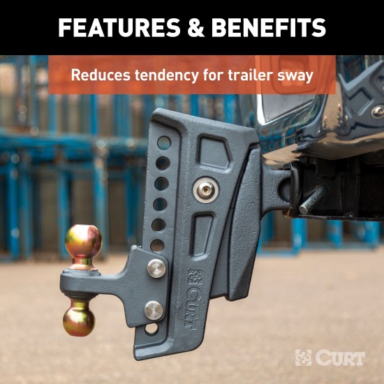 CURT Rebellion XD Cushion Hitch Ball Mount with ShockDrop Technology CURT Rebellion XD adjustable cushion hitch ball mount with ShockDrop technology for smoother towing.