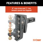 CURT Rebellion XD Cushion Hitch Ball Mount with ShockDrop Technology CURT Rebellion XD adjustable cushion hitch ball mount with ShockDrop technology for smoother towing.