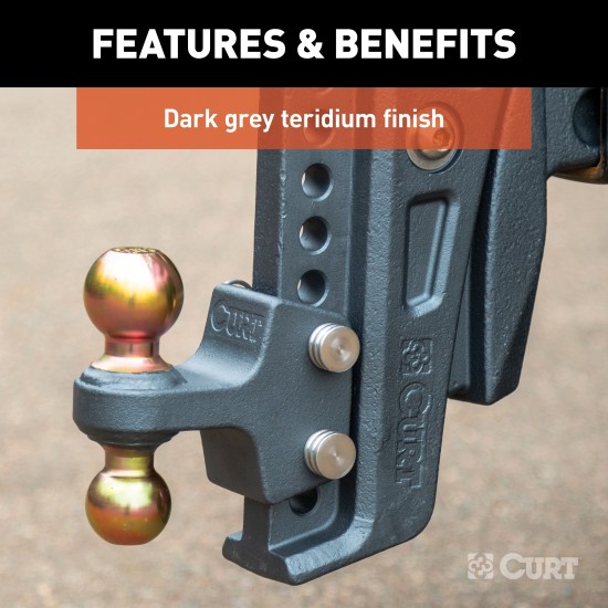 CURT Rebellion XD Cushion Hitch Ball Mount with ShockDrop Technology CURT Rebellion XD adjustable cushion hitch ball mount with ShockDrop technology for smoother towing.