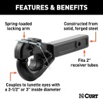 Pintle hitch with 10,000 lbs weight capacity, black powder finish for 2-inch receiver.