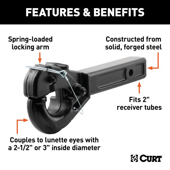 Heavy-Duty Pintle Hitch for 2-inch Receiver with 10,000 lbs Capacity Pintle hitch with 10,000 lbs weight capacity, black powder finish for 2-inch receiver.