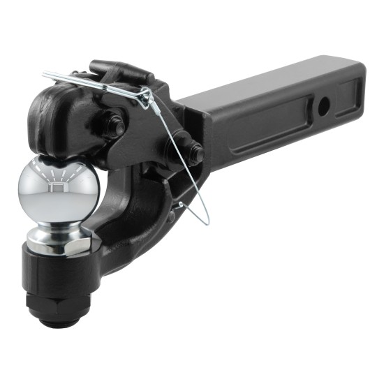CURT Combo Ball and Pintle Hitch for 2 Inch Receiver Towing CURT combination ball and pintle hitch with black powder coat and chrome finish.