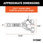 CURT Combo Ball and Pintle Hitch for 2 Inch Receiver Towing CURT combination ball and pintle hitch with black powder coat and chrome finish.