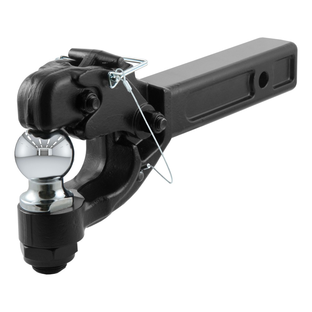 CURT Combination Ball and Pintle Hitch with 2 Inch Receiver CURT combo ball and pintle hitch with black powder coat and chrome ball