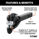 CURT Combination Ball and Pintle Hitch with 2 Inch Receiver CURT combo ball and pintle hitch with black powder coat and chrome ball