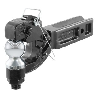 CURT Heavy-Duty Combination Ball and Pintle Hitch for Secure Towing CURT combination ball and pintle hitch with powder coat and chrome finish, fits 2-1/2 inch receiver, 20,000 lbs capacity.