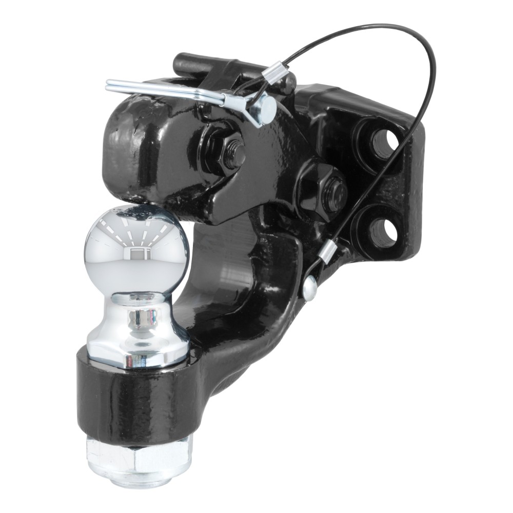 CURT Combination Ball and Pintle Hitch with Durable Finish CURT combination ball and pintle hitch for heavy-duty towing, featuring a durable powder coat finish and secure coupling.