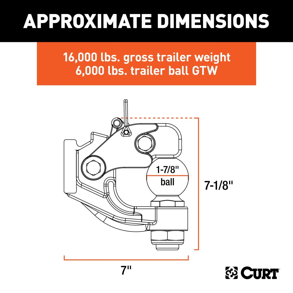 CURT Combination Ball and Pintle Hitch with Durable Finish CURT combination ball and pintle hitch for heavy-duty towing, featuring a durable powder coat finish and secure coupling.