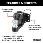 CURT Combination Ball and Pintle Hitch with Durable Finish CURT combination ball and pintle hitch for heavy-duty towing, featuring a durable powder coat finish and secure coupling.
