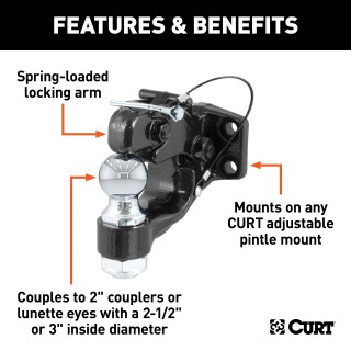 CURT Combination Ball and Pintle Hitch for Heavy-Duty Towing CURT combination ball and pintle hitch with 16000 lb towing capacity for trucks and SUVs
