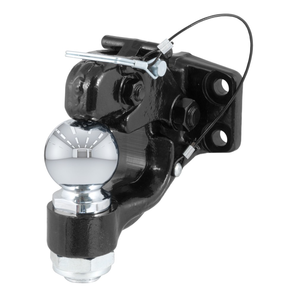 CURT Combination Pintle and Ball Hitch - Secure Towing Solution CURT combination ball and pintle hitch with gloss black powder coat finish for secure, heavy-duty towing.