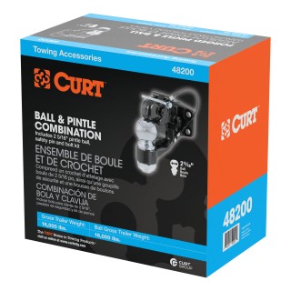 CURT Combination Pintle and Ball Hitch - Secure Towing Solution CURT combination ball and pintle hitch with gloss black powder coat finish for secure, heavy-duty towing.