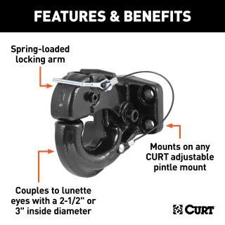 CURT Heavy-Duty Pintle Hitch with Black Carbide Powder Finish CURT pintle hitch with durable black carbide powder coat finish for secure towing.