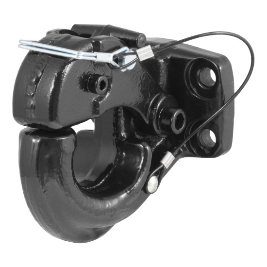 CURT Heavy-Duty Pintle Hitch with Powder Coat Finish CURT pintle hitch featuring a secure latch and durable black powder coat finish for heavy-duty towing.