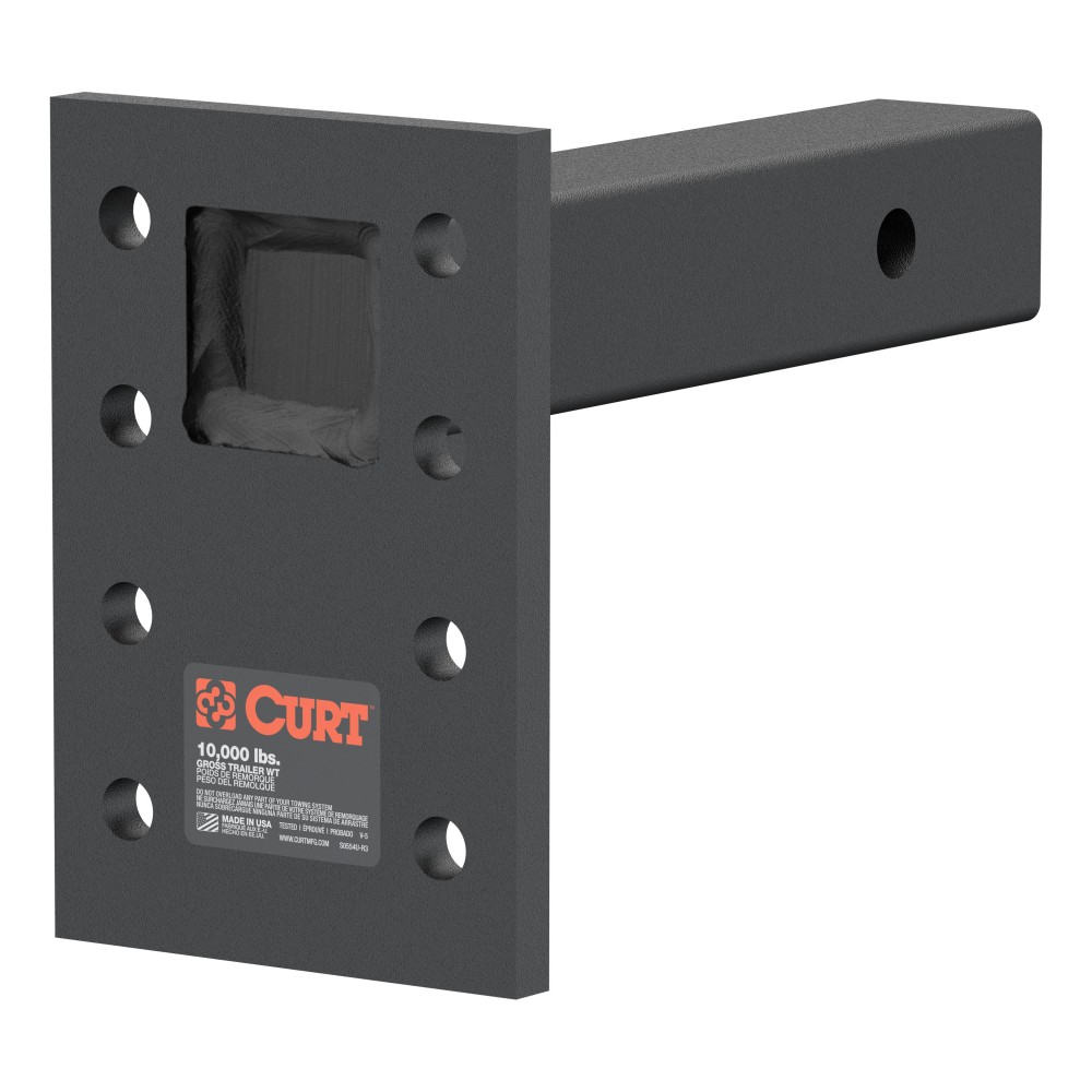 CURT adjustable pintle mount with black carbide finish for towing, fits 2 inch receiver tubes