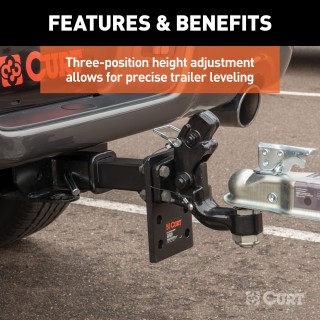 CURT Adjustable Pintle Mount with Carbide Powder Coat Finish CURT adjustable pintle mount suitable for heavy-duty towing, up to 15,000 lbs, with black carbide powder coat finish.