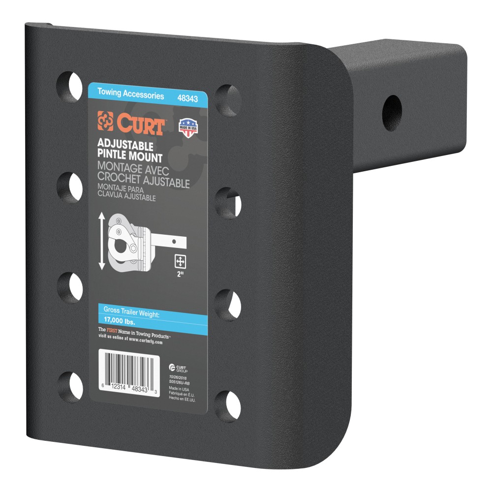 CURT Pintle Hitch Adjustable Mount with 2-Inch Receiver CURT pintle hitch with adjustable mount, fits 2-inch receiver, 17000 lbs capacity