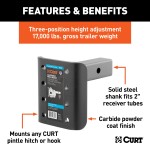 CURT Pintle Hitch Adjustable Mount with 2-Inch Receiver CURT pintle hitch with adjustable mount, fits 2-inch receiver, 17000 lbs capacity