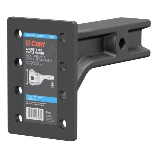 CURT 2-1/2 Inch Adjustable Pintle Mount for Heavy-Duty Towing CURT adjustable pintle mount with solid steel shank for heavy-duty towing