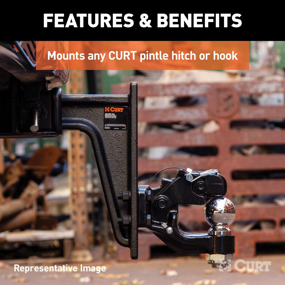 CURT 2-1/2 Inch Adjustable Pintle Mount for Heavy-Duty Towing CURT adjustable pintle mount with solid steel shank for heavy-duty towing