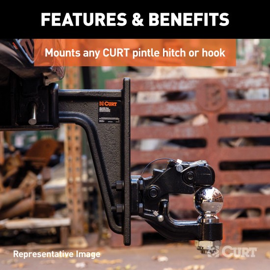 CURT 2-1/2 Inch Adjustable Pintle Mount for Heavy-Duty Towing CURT adjustable pintle mount with solid steel shank for heavy-duty towing