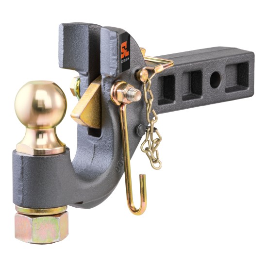 CURT SecureLatch Pintle Ball Hitch with Auto-Locking Technology CURT SecureLatch pintle ball hitch with auto-lock and cupped design for trailers