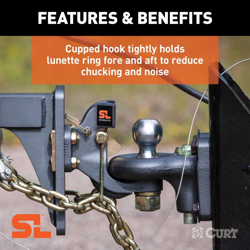 SecureLatch Pintle Hitch with Auto-Locking and Cupped Design SecureLatch pintle hitch with auto-locking mechanism and cupped design for trailers