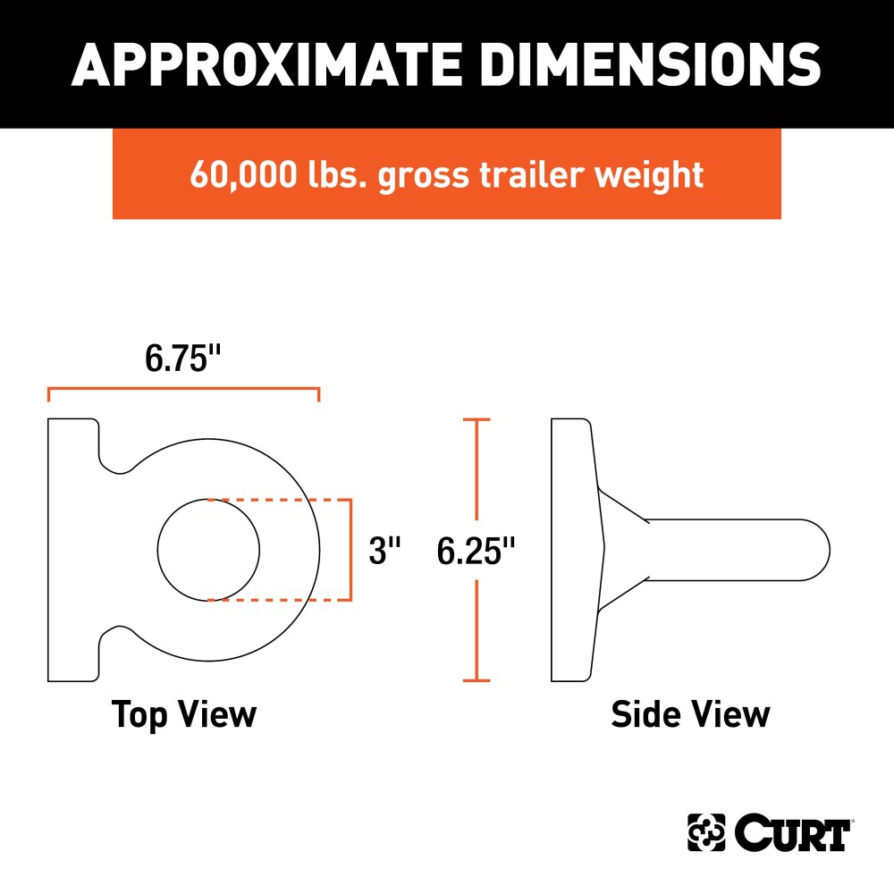 CURT Lunette Eye with 3 Inch Diameter for Pintle Hitches CURT lunette eye in forged steel, 3 inch diameter, rust-resistant black finish