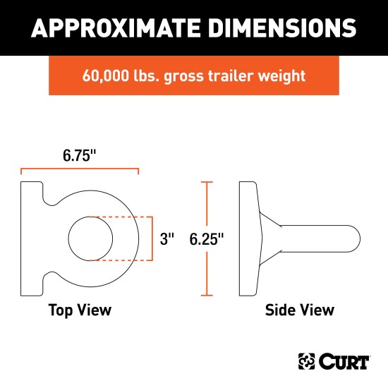 CURT Lunette Eye with 3 Inch Diameter for Pintle Hitches CURT lunette eye in forged steel, 3 inch diameter, rust-resistant black finish