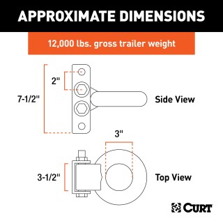 CURT Pintle Hitch with Adjustable Lunette Eye Kit CURT pintle hitch featuring a channel-mount lunette eye kit with three-position height adjustment, supporting up to 12,000 lbs