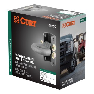 CURT Pintle Hitch with Adjustable Lunette Eye Kit CURT pintle hitch featuring a channel-mount lunette eye kit with three-position height adjustment, supporting up to 12,000 lbs