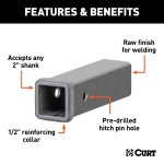 CURT Steel Receiver Tubing with 2 Inch Opening and Raw Finish CURT steel receiver tube with 2 inch by 2 inch opening, raw finish, ready for welding