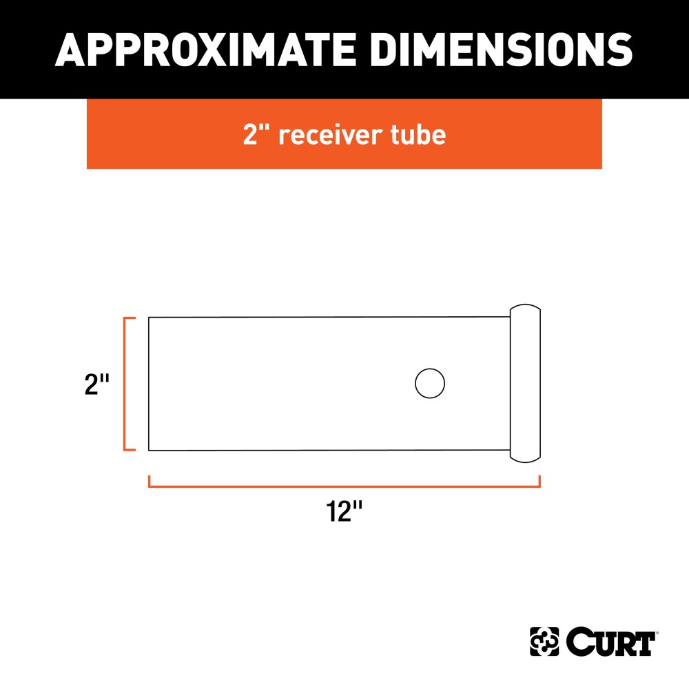 CURT Steel Receiver Tubing for Custom Towing, 12 Inch Long CURT steel receiver tubing, raw finish, 12 inches long, fits 2 inch hitch receivers.