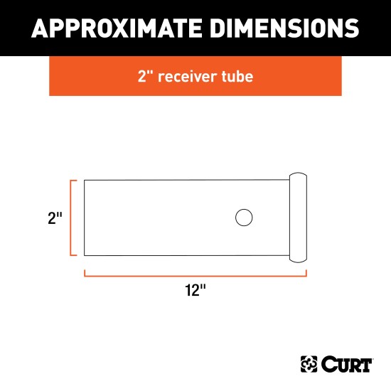 CURT Steel Receiver Tubing for Custom Towing, 12 Inch Long CURT steel receiver tubing, raw finish, 12 inches long, fits 2 inch hitch receivers.