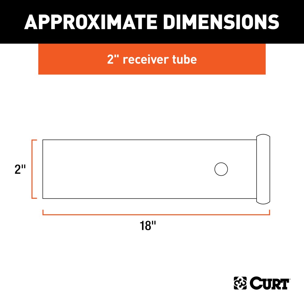 CURT 18-inch Raw Steel Receiver Tube for Towing Fabrication CURT fabrication steel receiver tubing with a raw finish designed for a 2" x 2" hitch