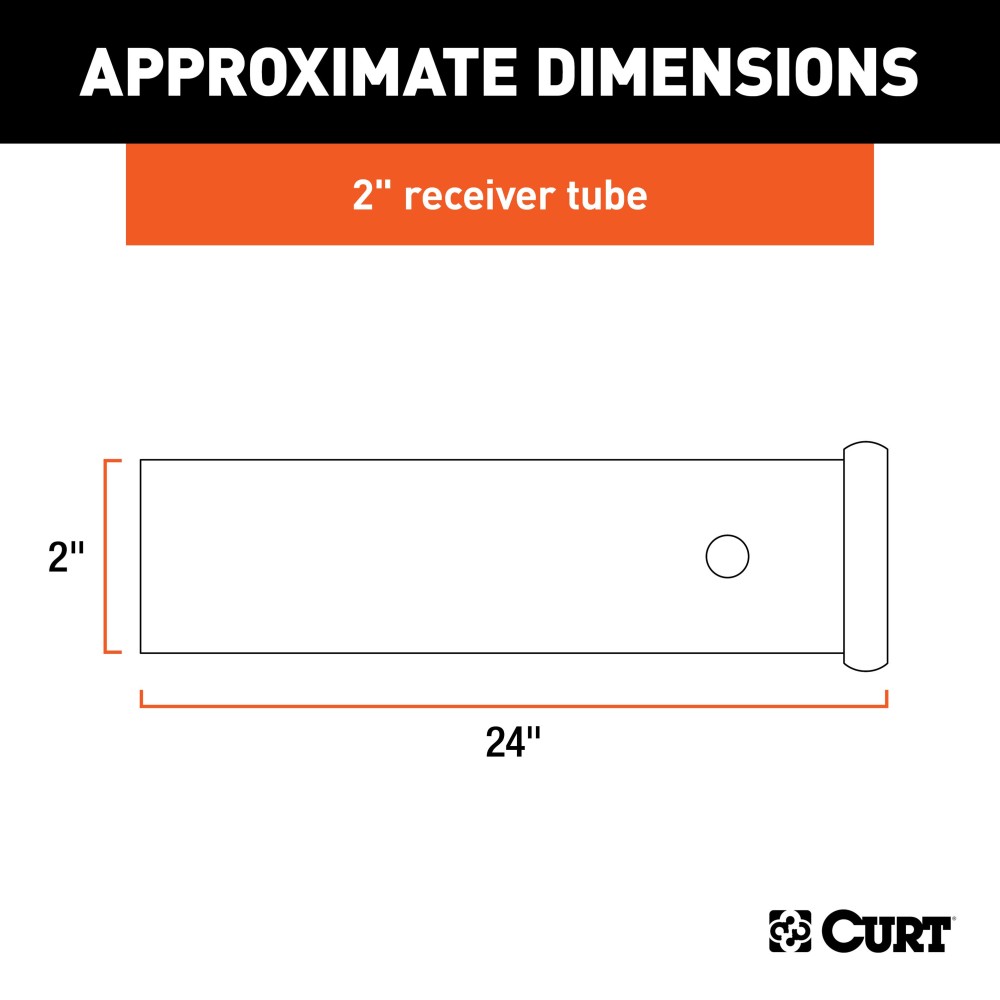 CURT Raw Steel Receiver Tubing with 2x2 Inch Opening, 24 Inch Length CURT receiver tubing, raw steel, 2x2 inch opening, 24 inch length for custom towing fabrication