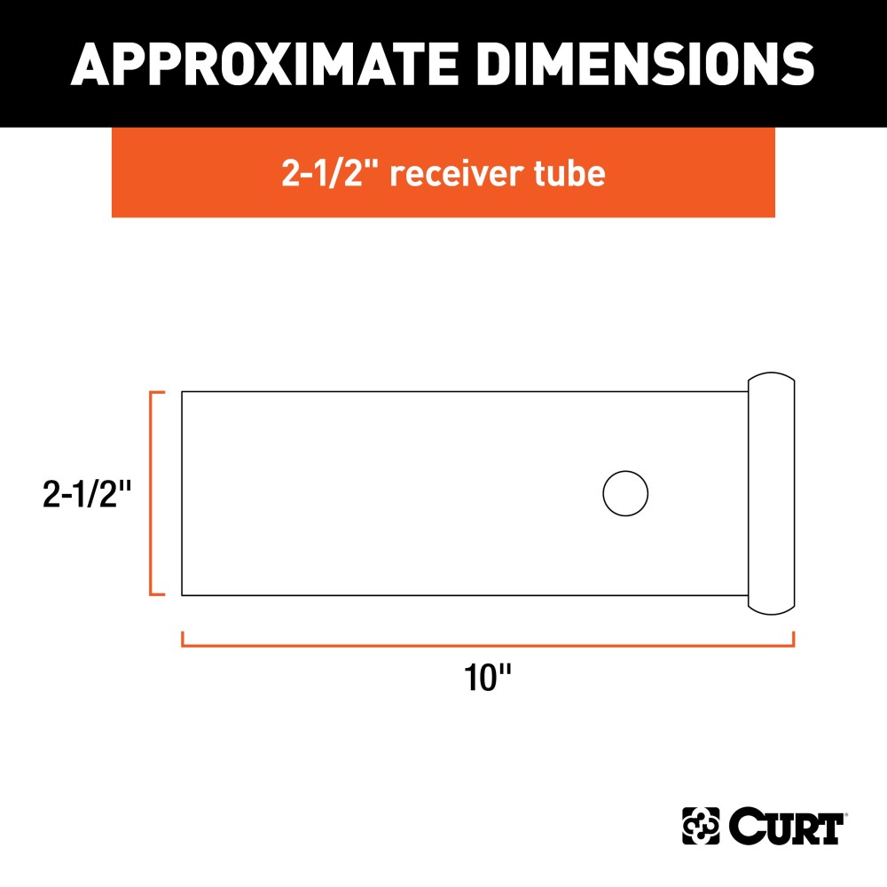 CURT raw steel receiver tube, 10 inches long with 2-1/2 inch opening, featuring 1/2 inch reinforcing collar for strength and weld-ready finish.