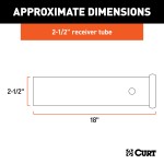CURT Steel Receiver Tubing for 2-1/2 Inch Hitch, 18 Inch Long CURT raw steel receiver tubing, 18 inches long, with 2-1/2 inch opening and reinforcing collar for towing fabrication.