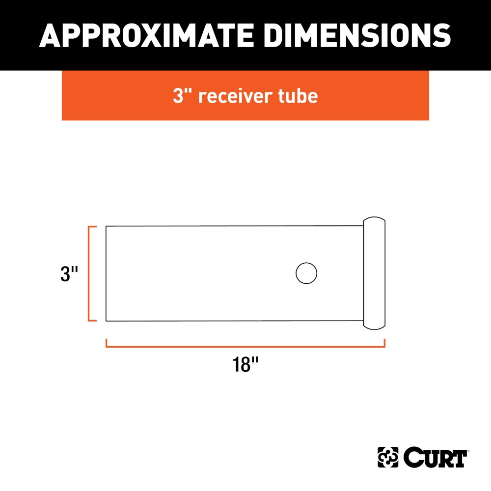CURT Raw Steel Receiver Tubing for Custom Towing Solutions CURT raw steel receiver tubing with a 3x3 opening, suitable for custom towing.