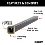 CURT Raw Steel Receiver Tube 24 Inch for Custom Towing Solutions CURT steel receiver tube 24 inch with reinforcing collar, raw finish