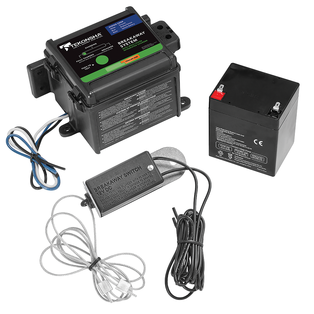 Versatile Breakaway System with Charger for Trailers Complete breakaway system for gooseneck trailers with charger and Tekonsha switch.