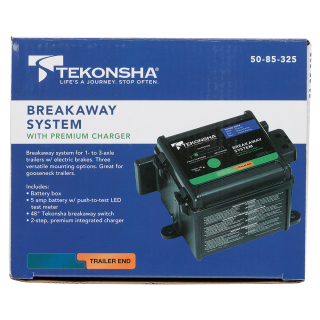 Versatile Breakaway System with Charger for Trailers Complete breakaway system for gooseneck trailers with charger and Tekonsha switch.