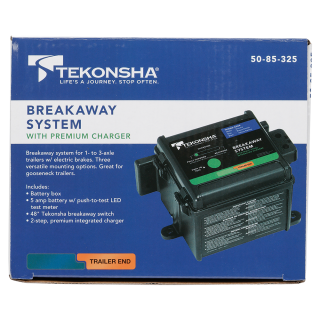 Versatile Breakaway System with Charger for Trailers Complete breakaway system for gooseneck trailers with charger and Tekonsha switch.