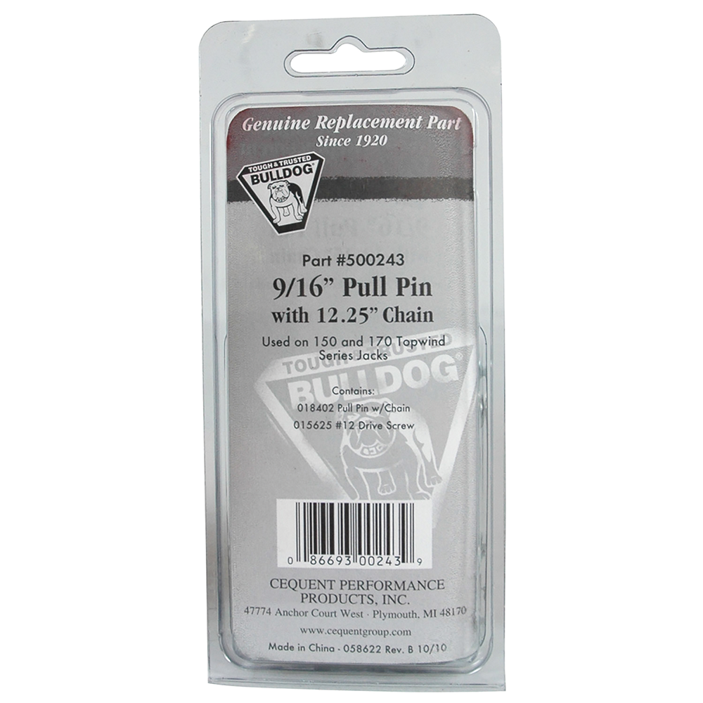 BULLDOG Pull Pin Kit for Series 150 & 170 Trailer Jacks Genuine BULLDOG pull pin kit with zinc finish for trailer jacks