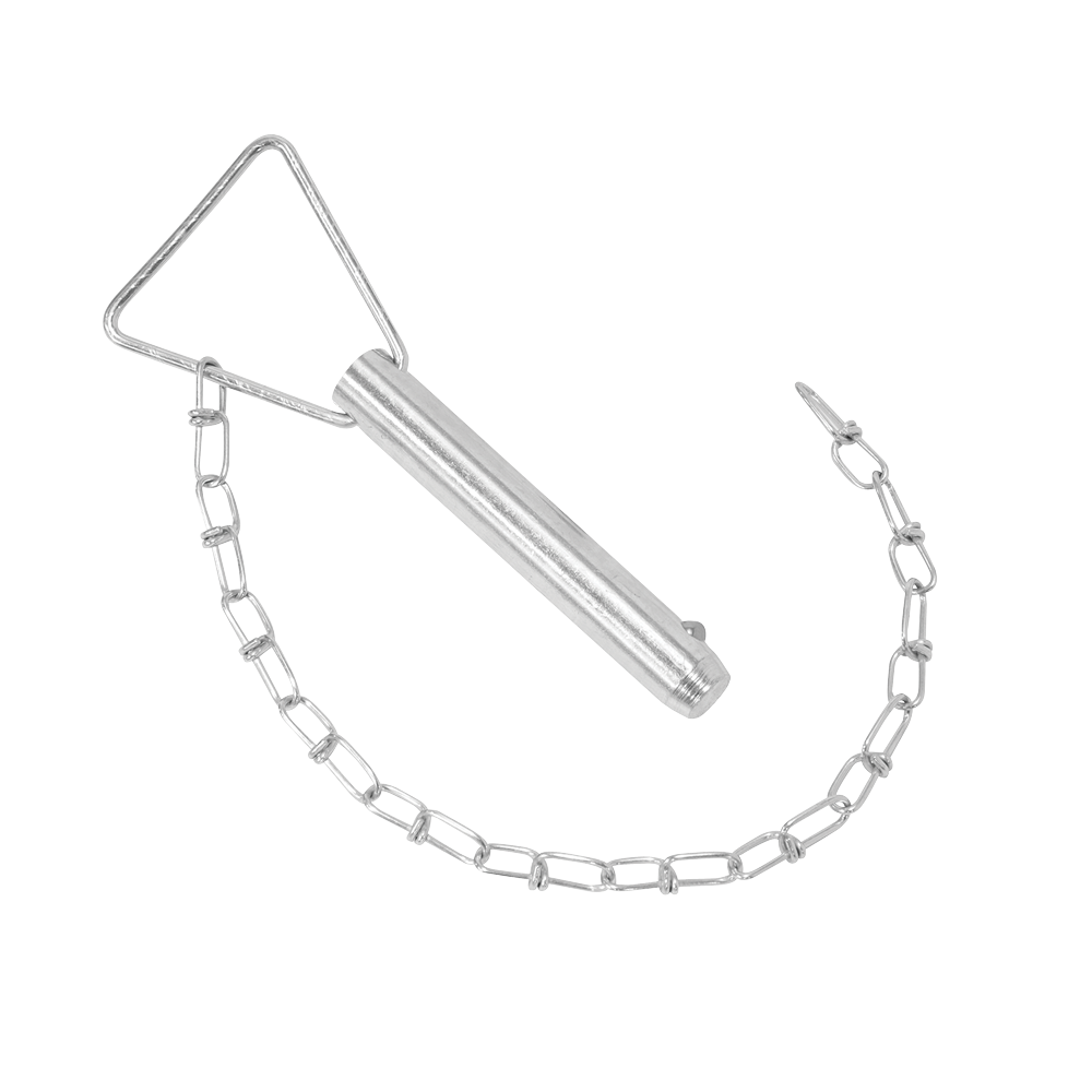 Trailer Jack Replacement Pull Pin Assembly 3/4 in. x 4 in. Close-up of trailer jack replacement pull pin assembly measuring 3/4 inch by 4 inch.