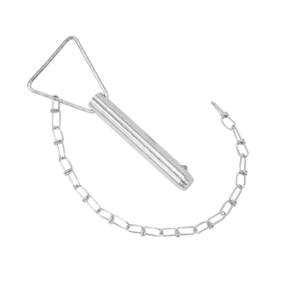 Trailer Jack Replacement Pull Pin Assembly 3/4 in. x 4 in. Close-up of trailer jack replacement pull pin assembly measuring 3/4 inch by 4 inch.