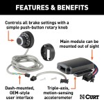 CURT Spectrum Trailer Brake Controller with Sleek Dash Interface CURT Spectrum trailer brake controller with rotary knob interface and tri-color LEDs for enhanced vehicle safety.