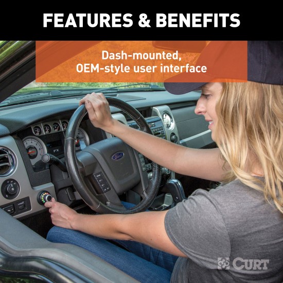CURT Spectrum Trailer Brake Controller with Sleek Dash Interface CURT Spectrum trailer brake controller with rotary knob interface and tri-color LEDs for enhanced vehicle safety.